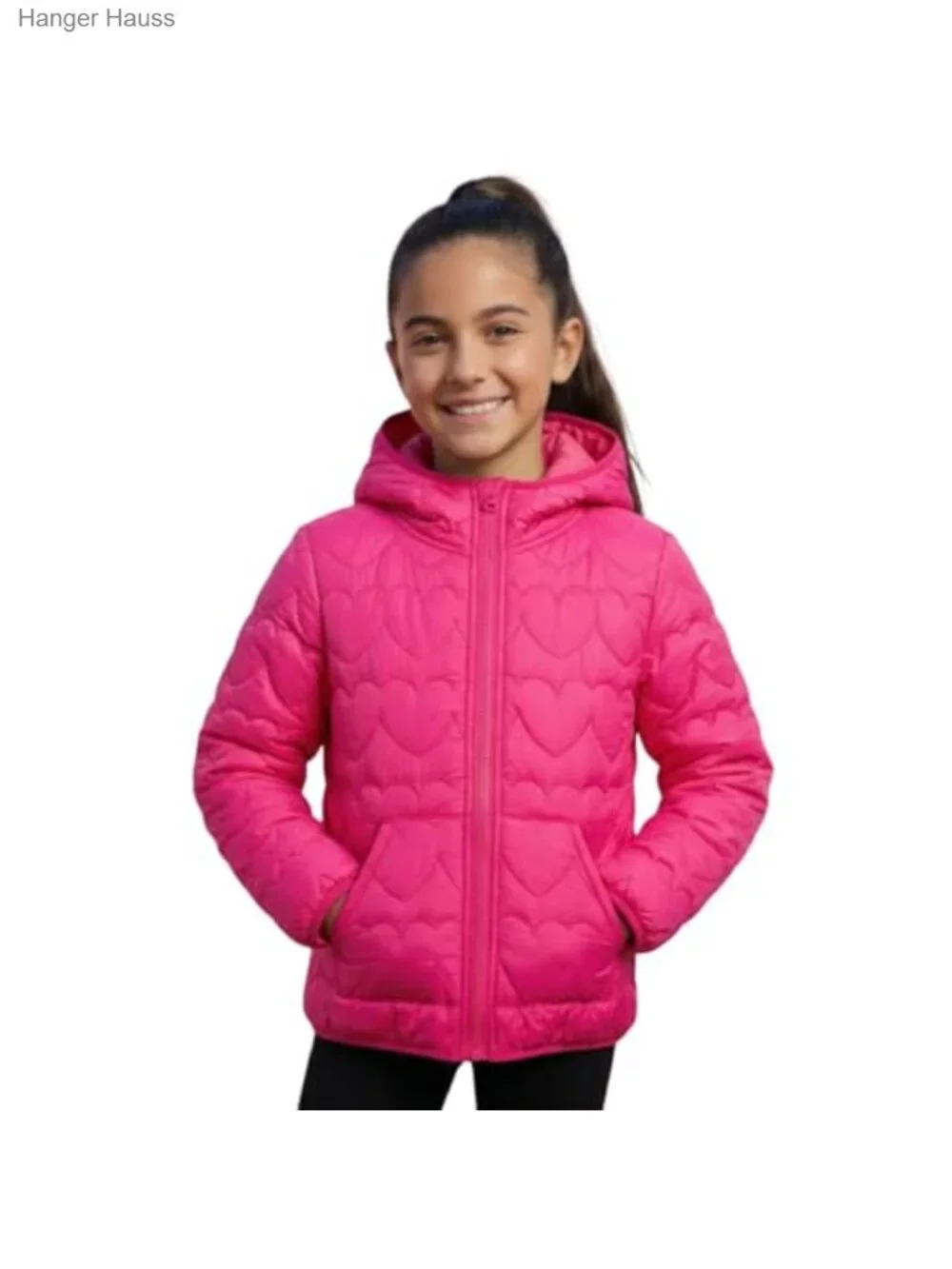 Kids Heart Quilted Puffer Jacket Zip Up Hooded Coat with Kangaroo Pocket